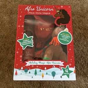 New Afro Unicorn Holiday Plus Set-Stuffed Unicorn Toy Christmas Gift Set